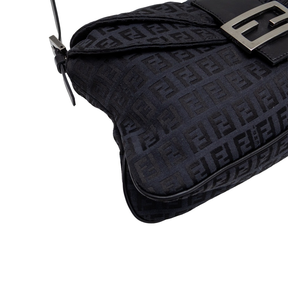 Fendi Mamma Baguette Black Zucca Canvas Shoulder Bag Double Flap FF Logo Vintage - Picture 7 of 13
